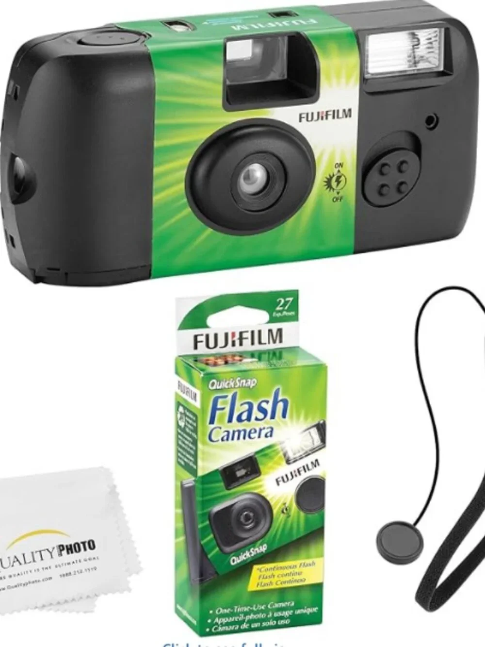 1 Fujifilm QuickSnap Flash 400 Disposable 35mm Camera Hand Strap + Cloth